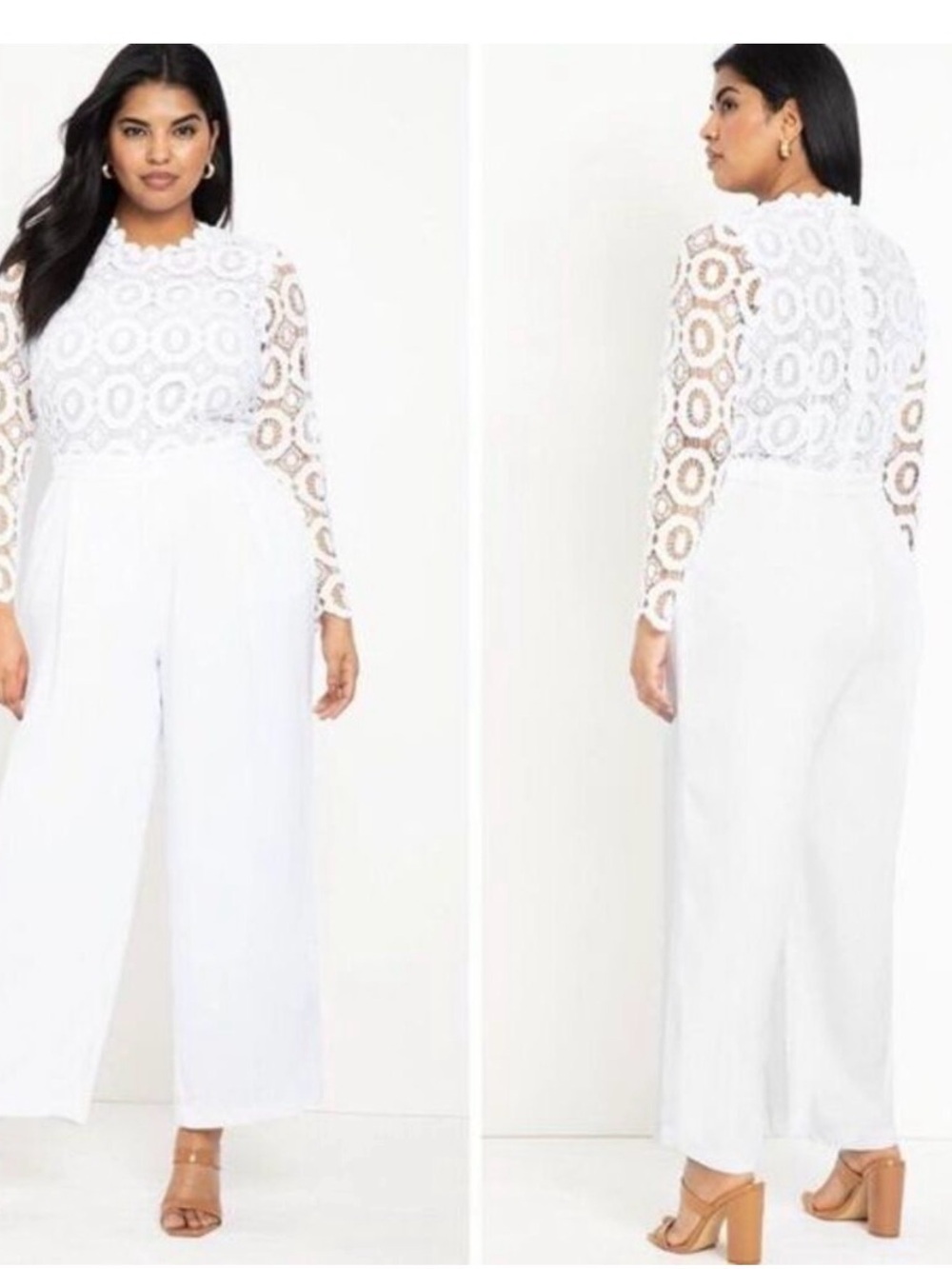 Eloquii White Lace-Top Wide-Leg Jumpsuit